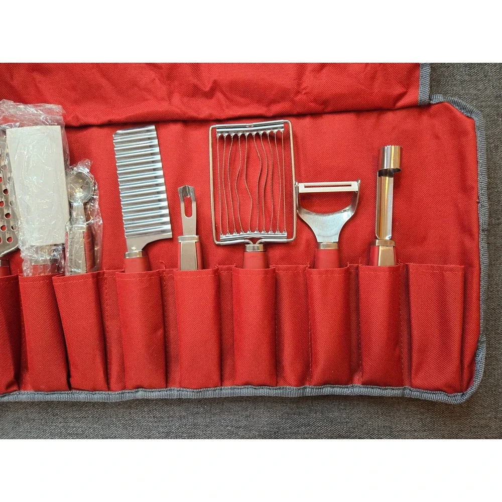 Wolfgang Puck 10 Pc Garnishing Kitchen Tool Set Roll Storage Bag READ DESCRIP.